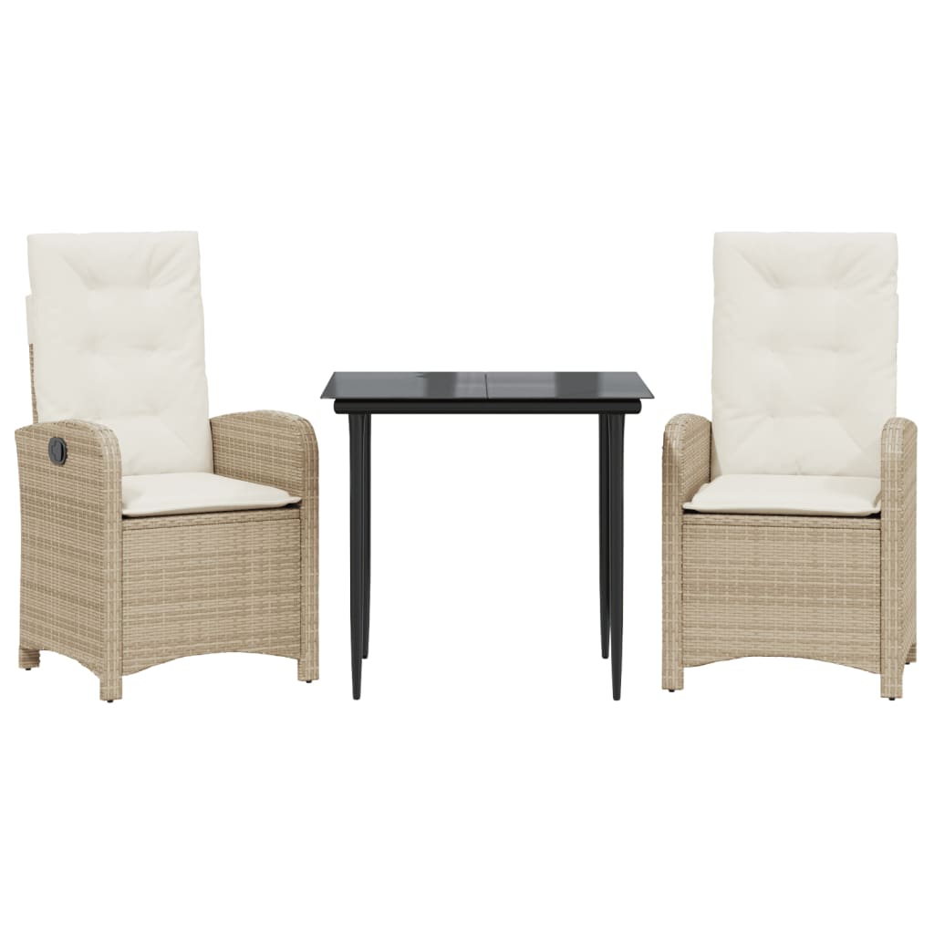 3 Piece Garden Dining Set with Cushions Beige Poly Rattan