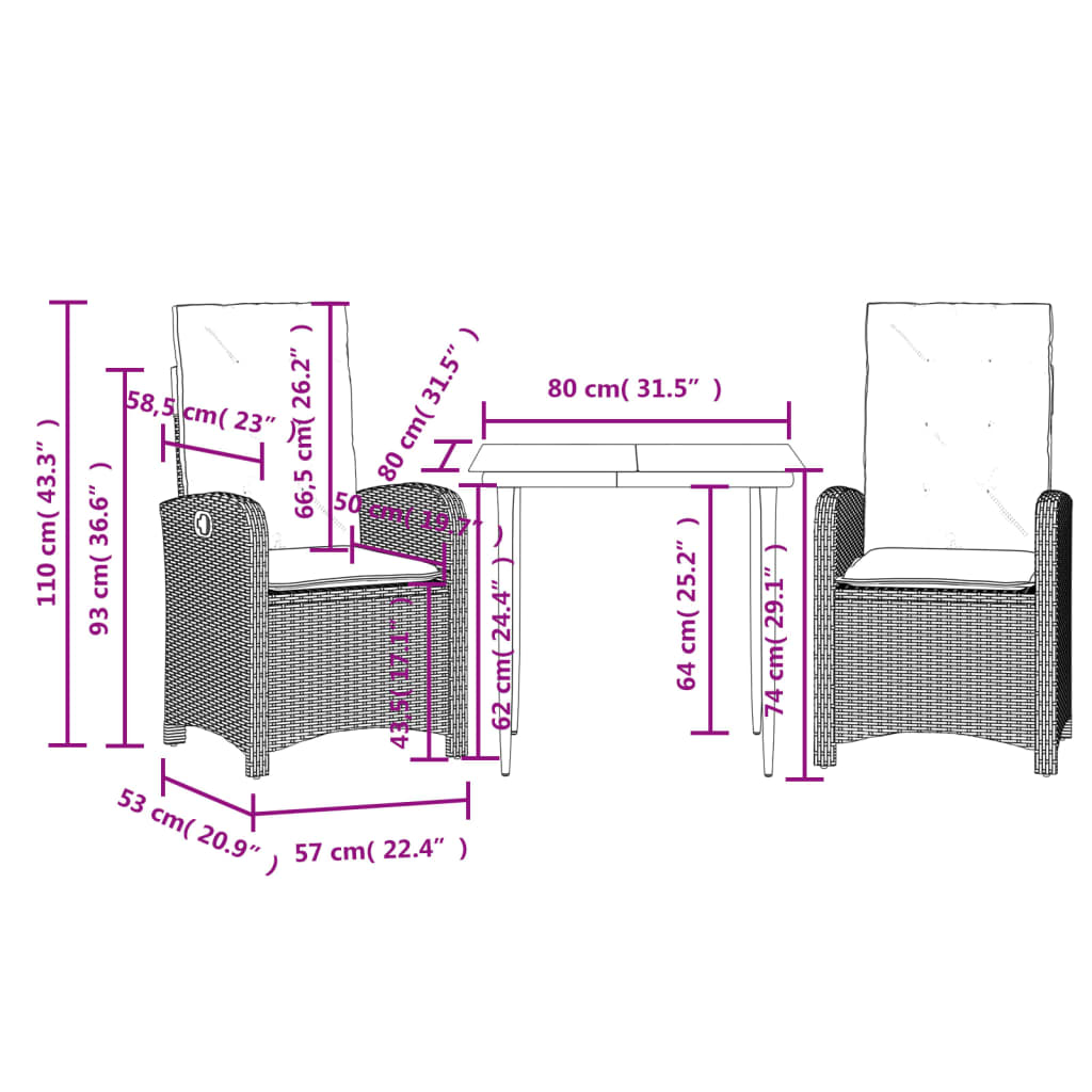 3 Piece Garden Dining Set with Cushions Beige Poly Rattan