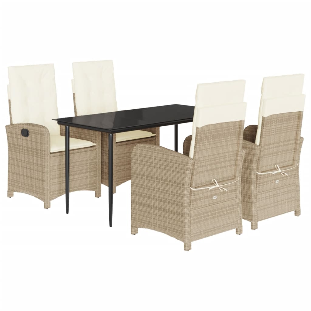 5 Piece Garden Dining Set with Cushions Beige Poly Rattan
