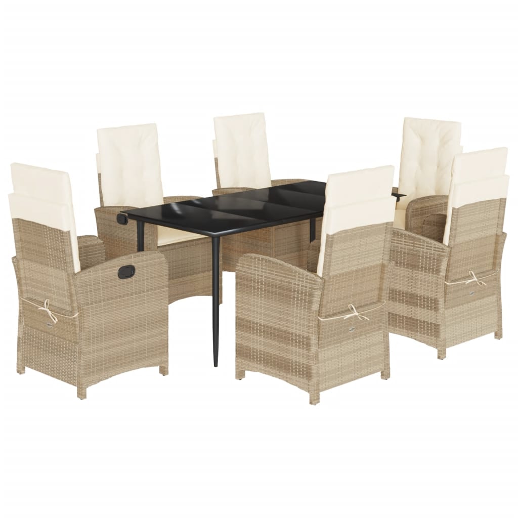 7 Piece Garden Dining Set with Cushions Beige Poly Rattan