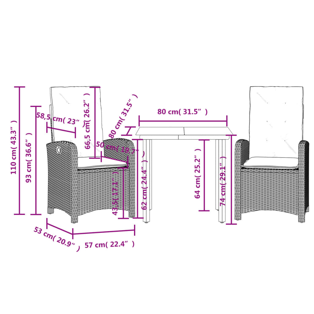 3 Piece Garden Dining Set with Cushions Beige Poly Rattan