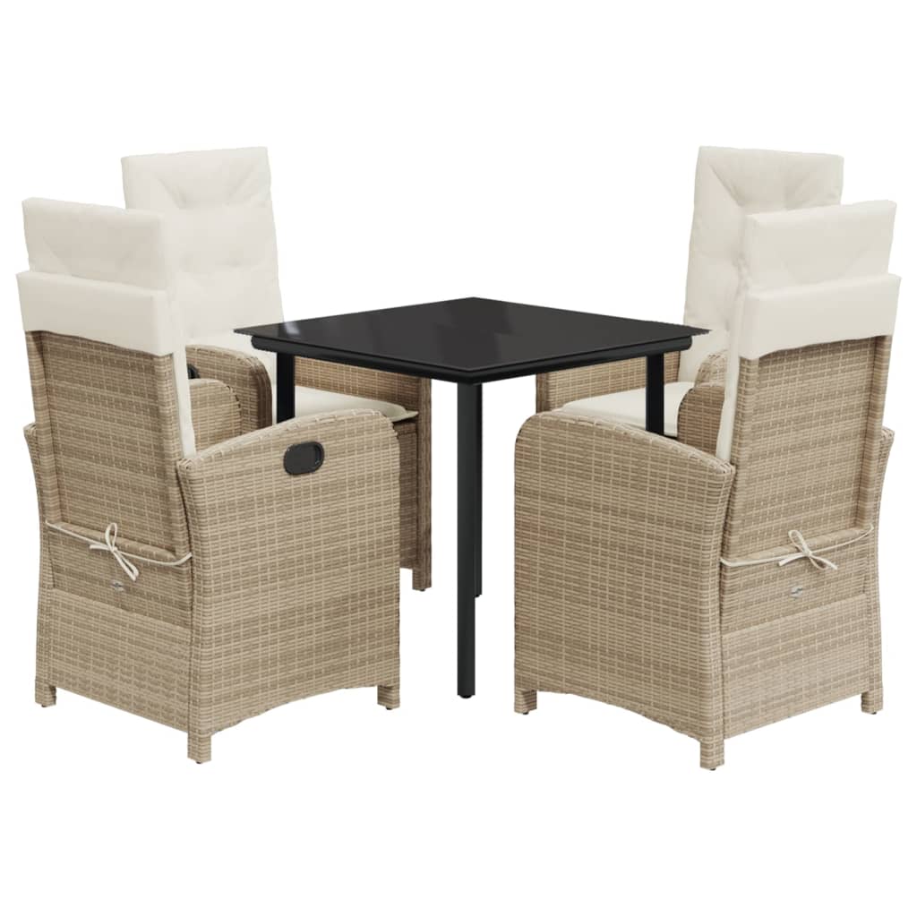 5 Piece Garden Dining Set with Cushions Beige Poly Rattan