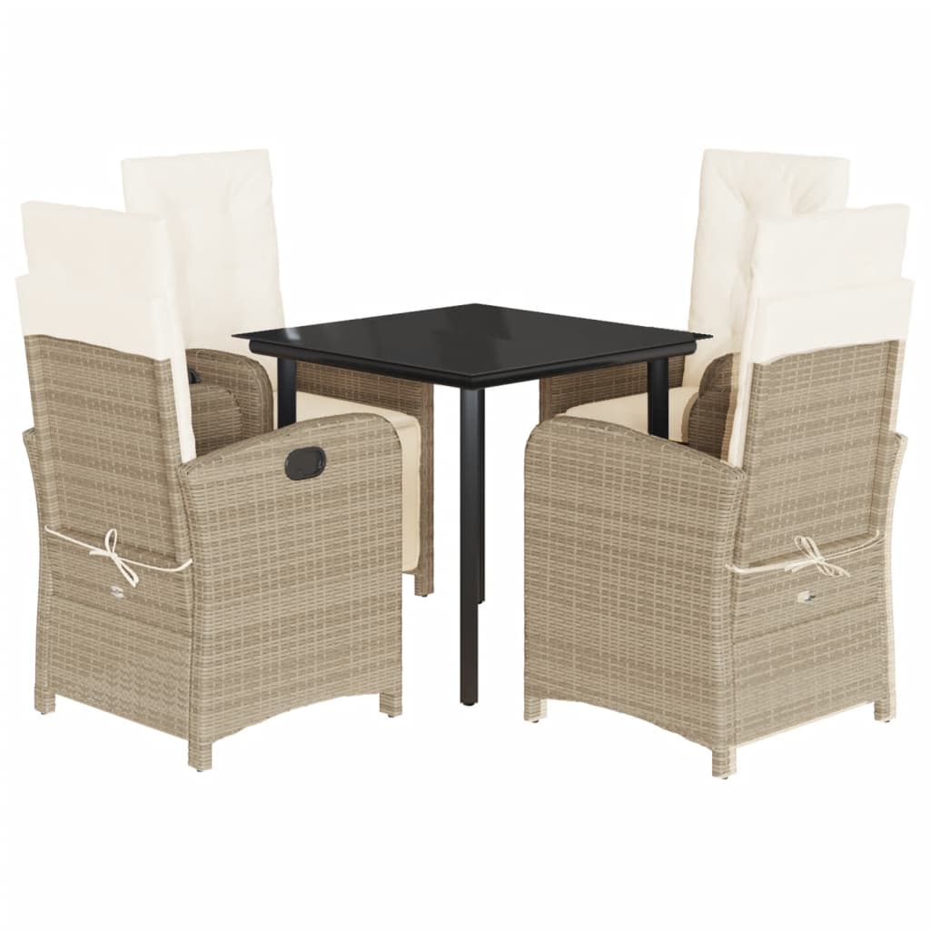 5 Piece Garden Dining Set with Cushions Beige Poly Rattan
