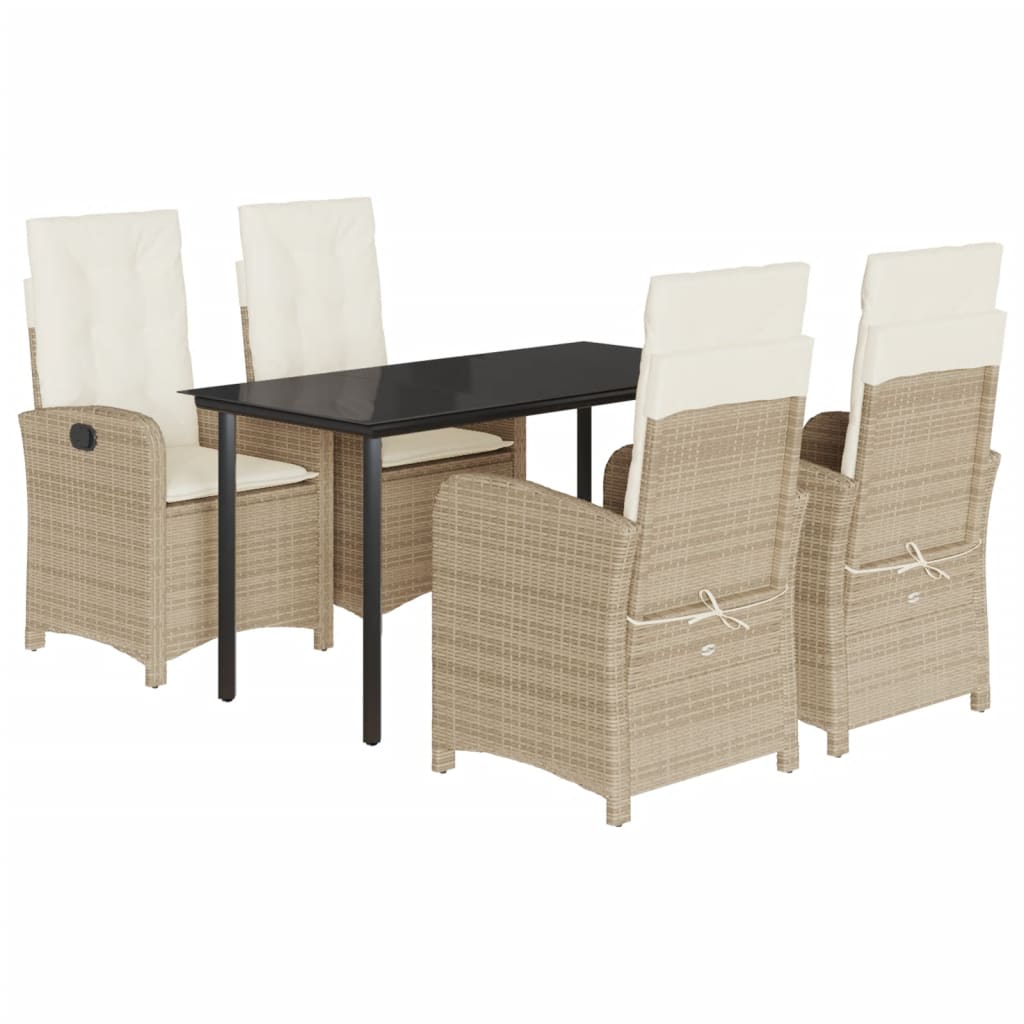 5 Piece Garden Dining Set with Cushions Beige Poly Rattan