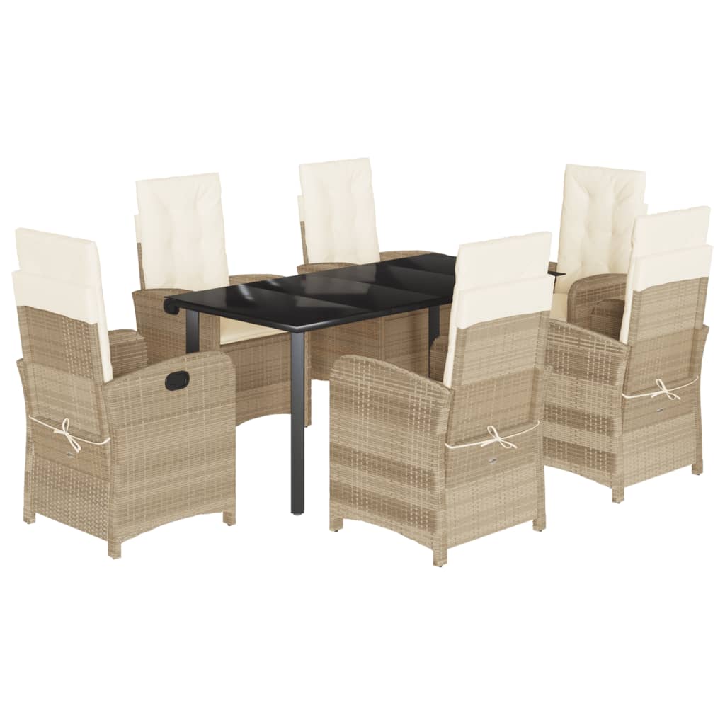 7 Piece Garden Dining Set with Cushions Beige Poly Rattan