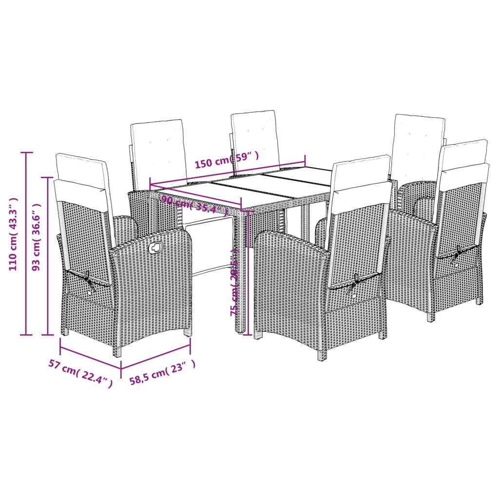 7 Piece Garden Dining Set with Cushions Black Poly Rattan