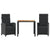 3 Piece Bistro Set with Cushions Black Poly Rattan