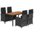 5 Piece Garden Dining Set with Cushions Black Poly Rattan