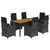 7 Piece Garden Dining Set with Cushions Black Poly Rattan