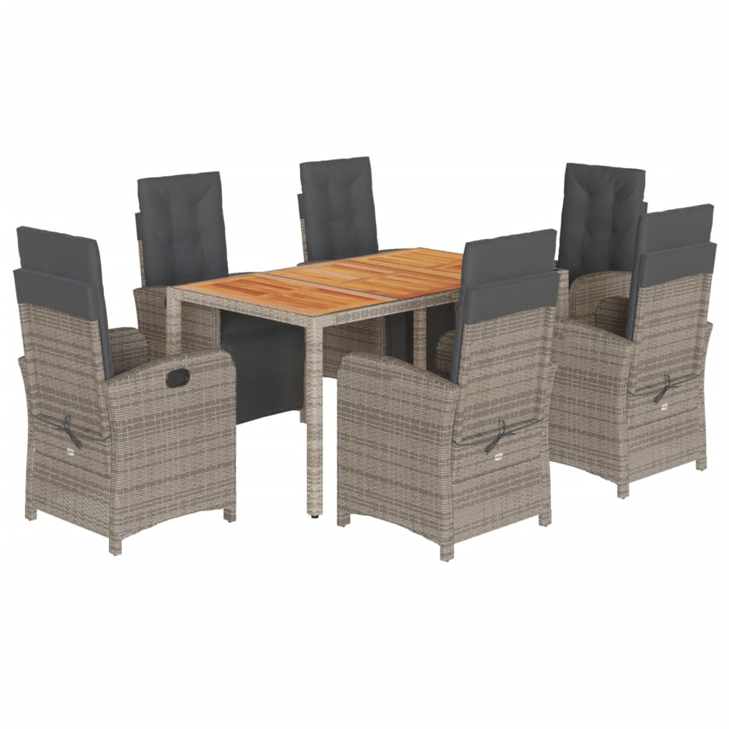7 Piece Garden Dining Set with Cushions Grey Poly Rattan