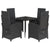 5 Piece Garden Dining Set with Cushions Black Poly Rattan