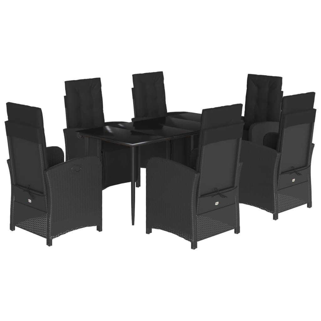 7 Piece Garden Dining Set with Cushions Black Poly Rattan