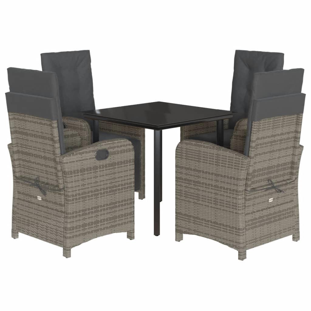 5 Piece Garden Dining Set with Cushions Grey Poly Rattan