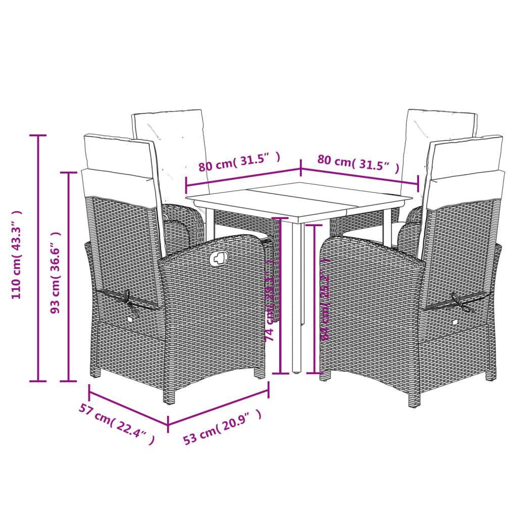 5 Piece Garden Dining Set with Cushions Grey Poly Rattan