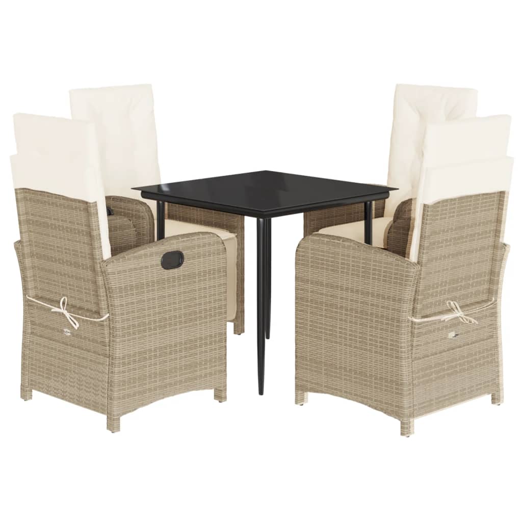 5 Piece Garden Dining Set with Cushions Beige Poly Rattan