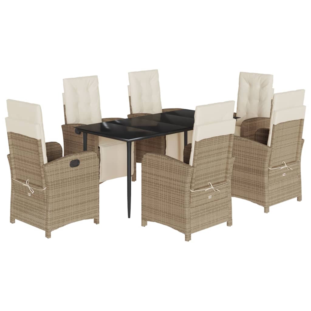 7 Piece Garden Dining Set with Cushions Beige Poly Rattan