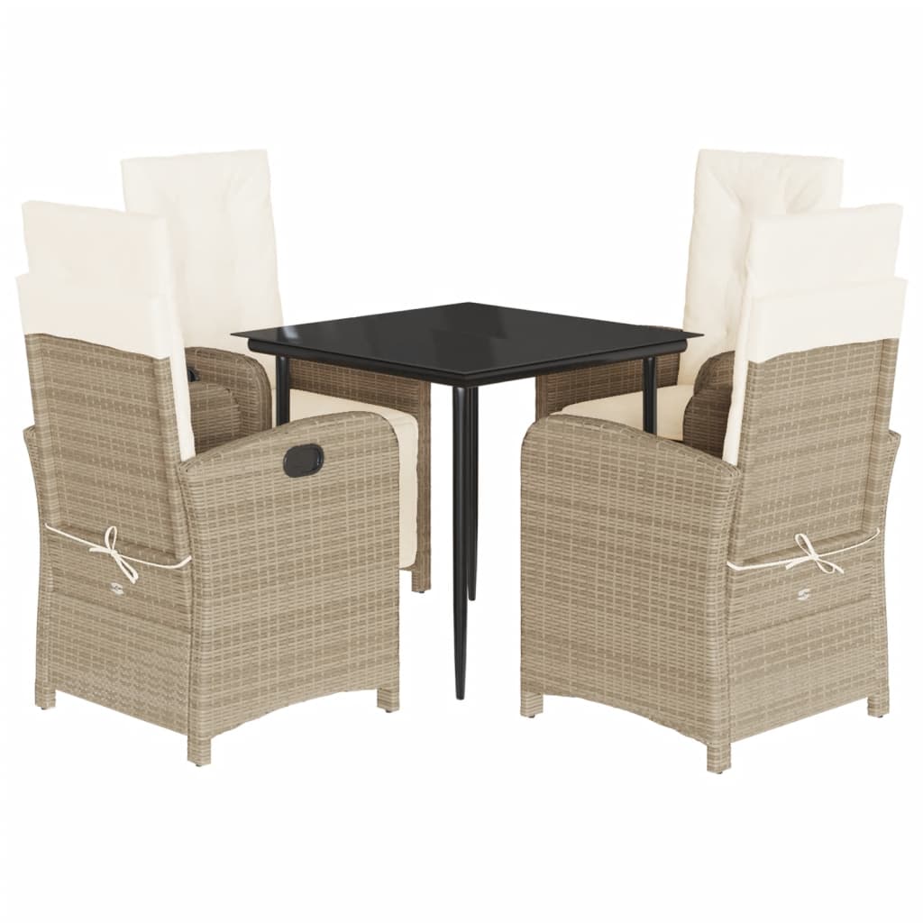 5 Piece Garden Dining Set with Cushions Beige Poly Rattan