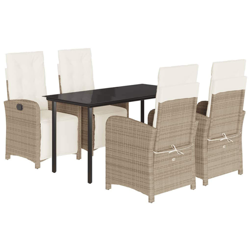5 Piece Garden Dining Set with Cushions Beige Poly Rattan
