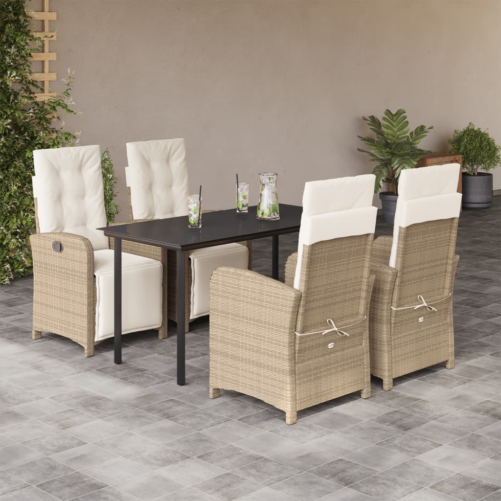 5 Piece Garden Dining Set with Cushions Beige Poly Rattan