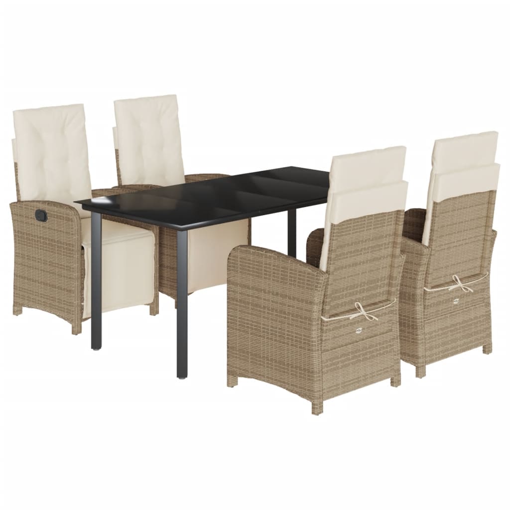 5 Piece Garden Dining Set with Cushions Beige Poly Rattan