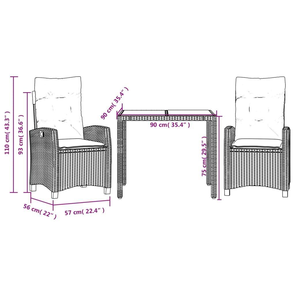 3 Piece Garden Dining Set with Cushions Black Poly Rattan