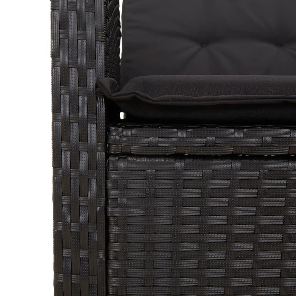 5 Piece Garden Dining Set with Cushions Black Poly Rattan