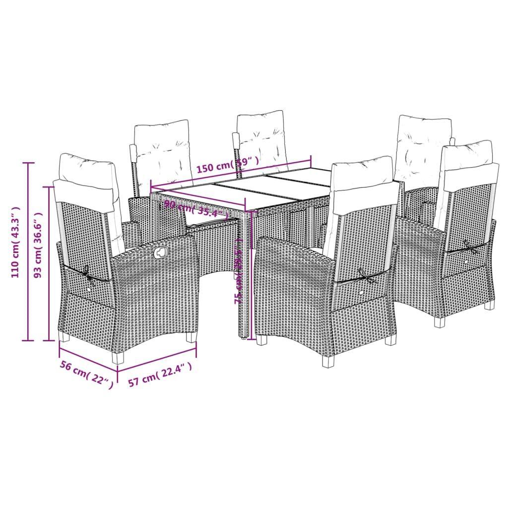 7 Piece Garden Dining Set with Cushions Black Poly Rattan