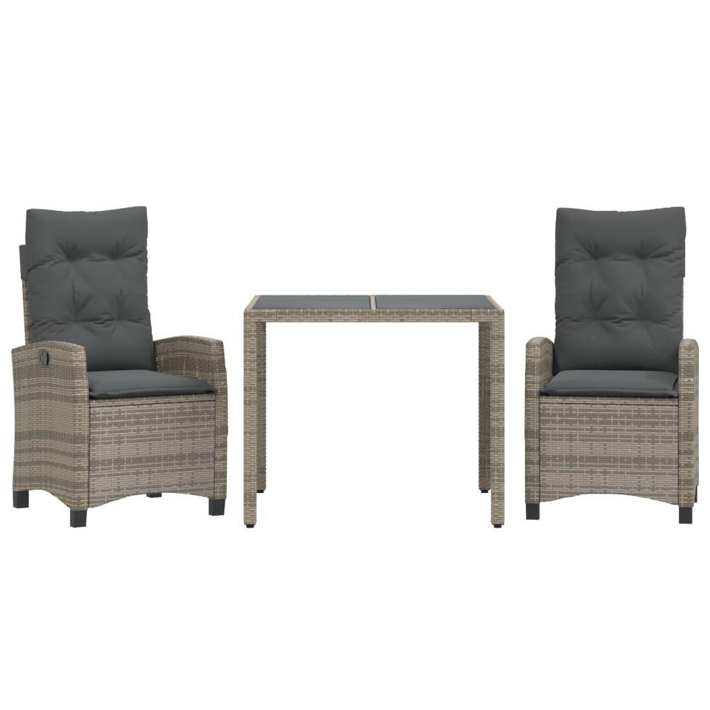 3 Piece Garden Dining Set with Cushions Grey Poly Rattan