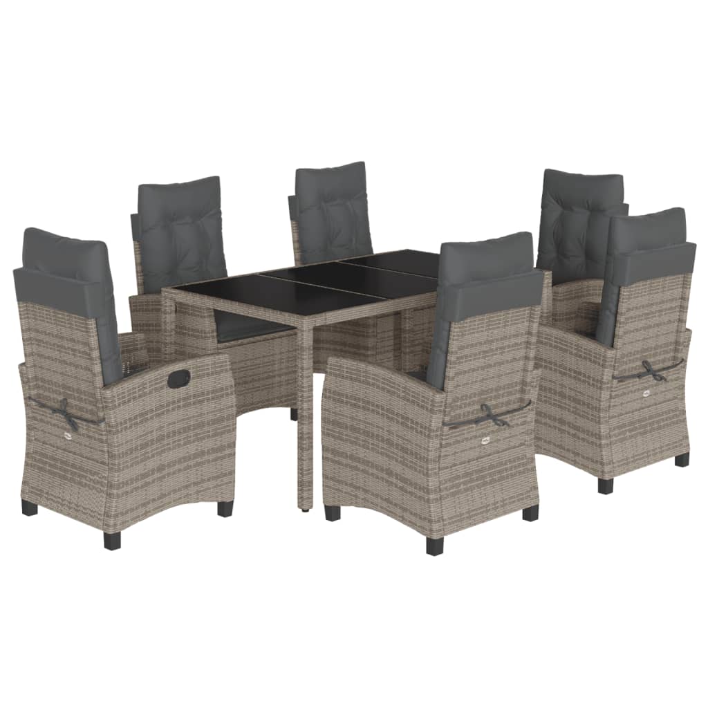 7 Piece Garden Dining Set with Cushions Grey Poly Rattan