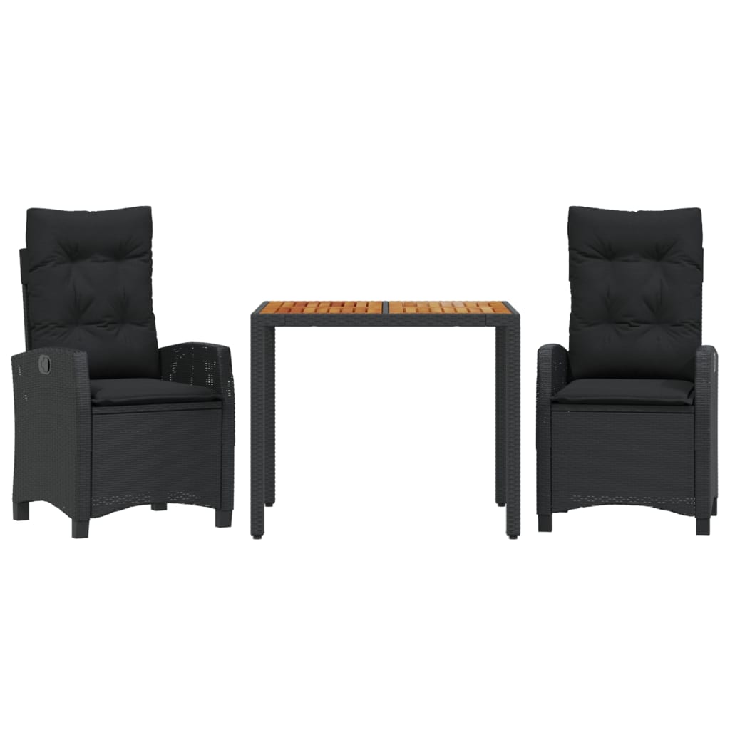 3 Piece Garden Dining Set with Cushions Black Poly Rattan