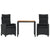 3 Piece Garden Dining Set with Cushions Black Poly Rattan