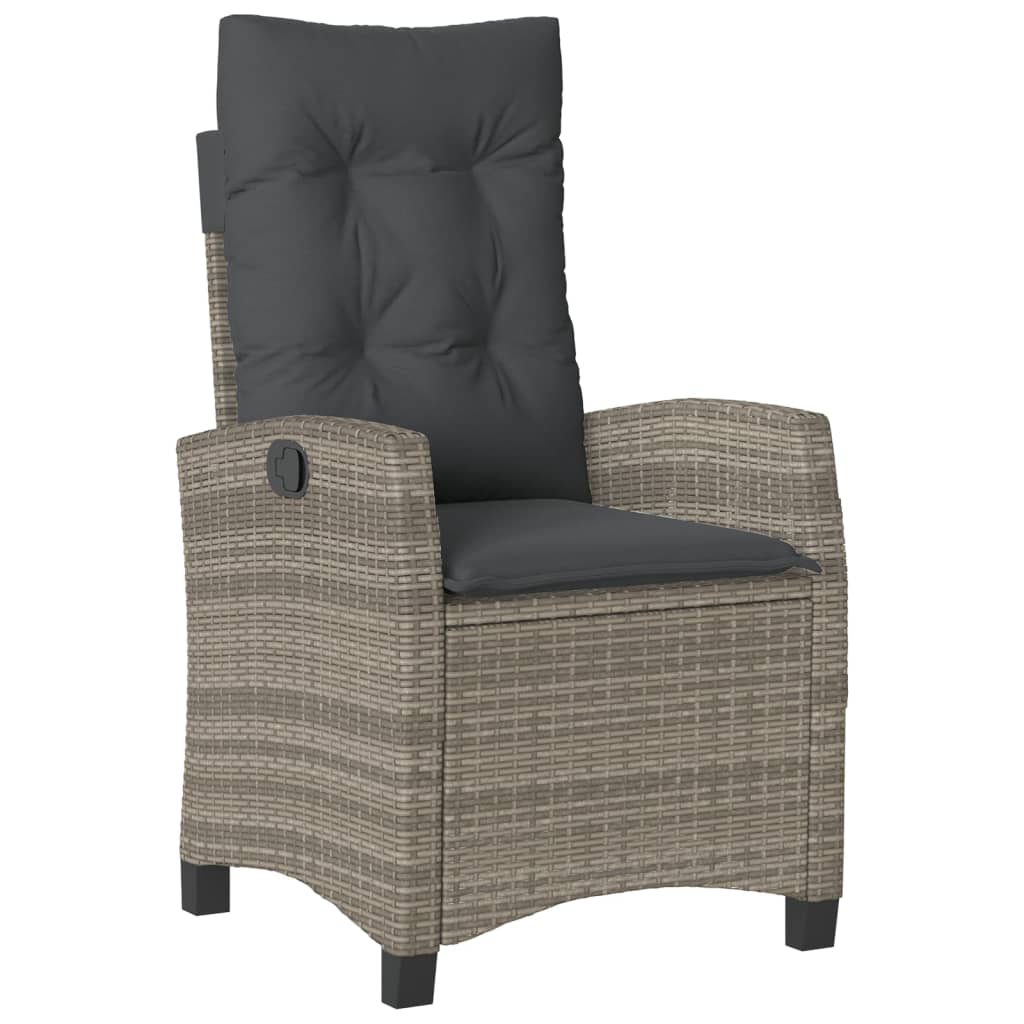 3 Piece Garden Dining Set with Cushions Grey Poly Rattan