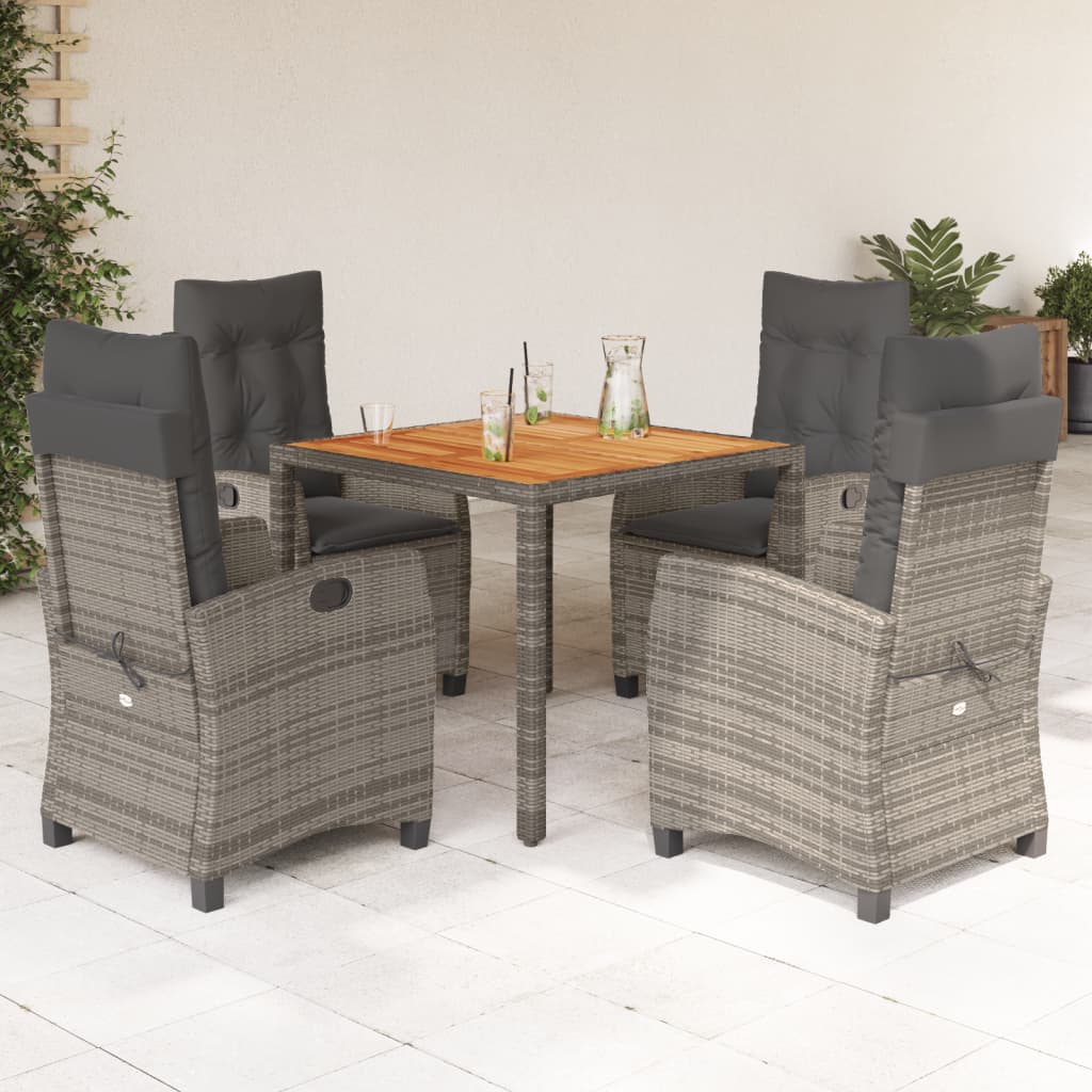 5 Piece Garden Dining Set with Cushions Grey Poly Rattan
