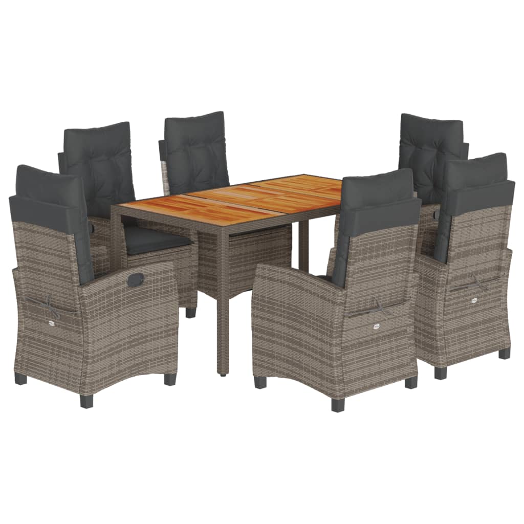 7 Piece Garden Dining Set with Cushions Grey Poly Rattan