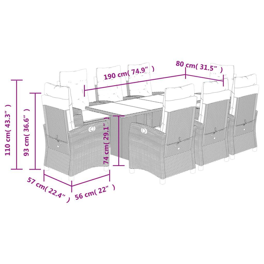 9 Piece Garden Dining Set with Cushions Black Poly Rattan