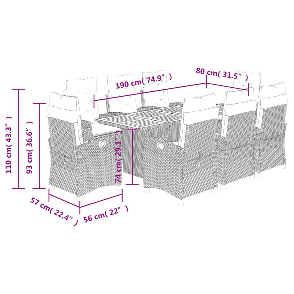 9 Piece Garden Dining Set with Cushions Black Poly Rattan