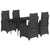 5 Piece Garden Dining Set with Cushions Black Poly Rattan