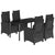 5 Piece Garden Dining Set with Cushions Black Poly Rattan