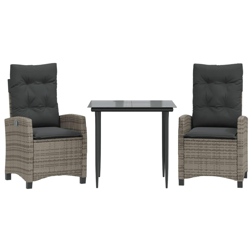 3 Piece Garden Dining Set with Cushions Grey Poly Rattan