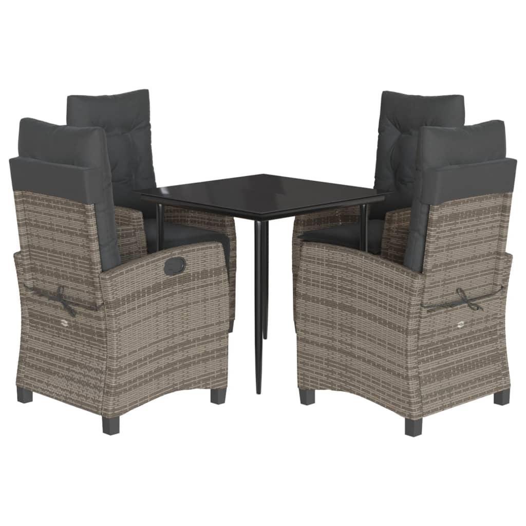5 Piece Garden Dining Set with Cushions Grey Poly Rattan