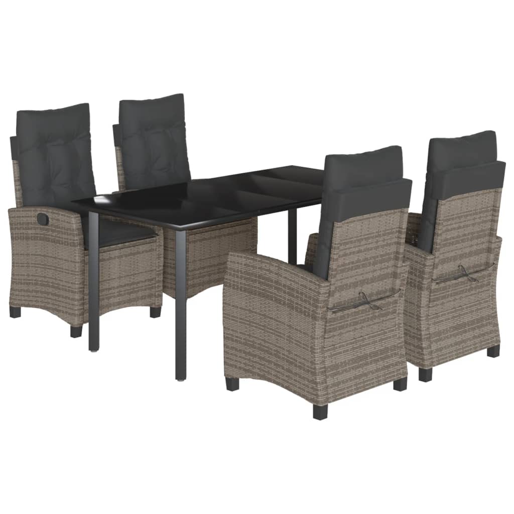 5 Piece Garden Dining Set with Cushions Grey Poly Rattan