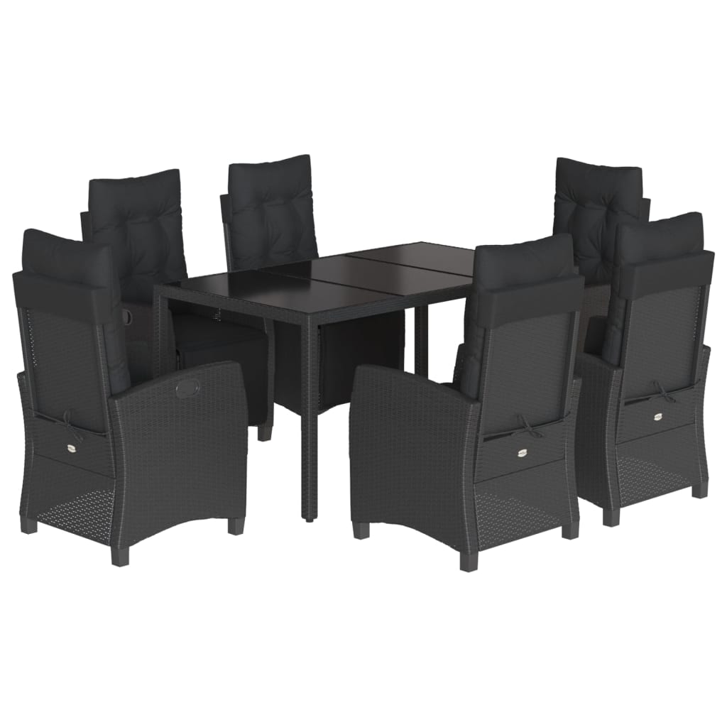 7 Piece Garden Dining Set with Cushions Black Poly Rattan