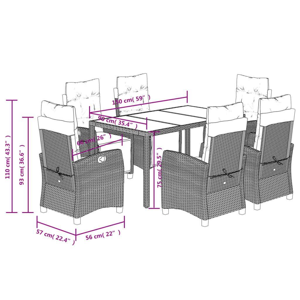 7 Piece Garden Dining Set with Cushions Black Poly Rattan