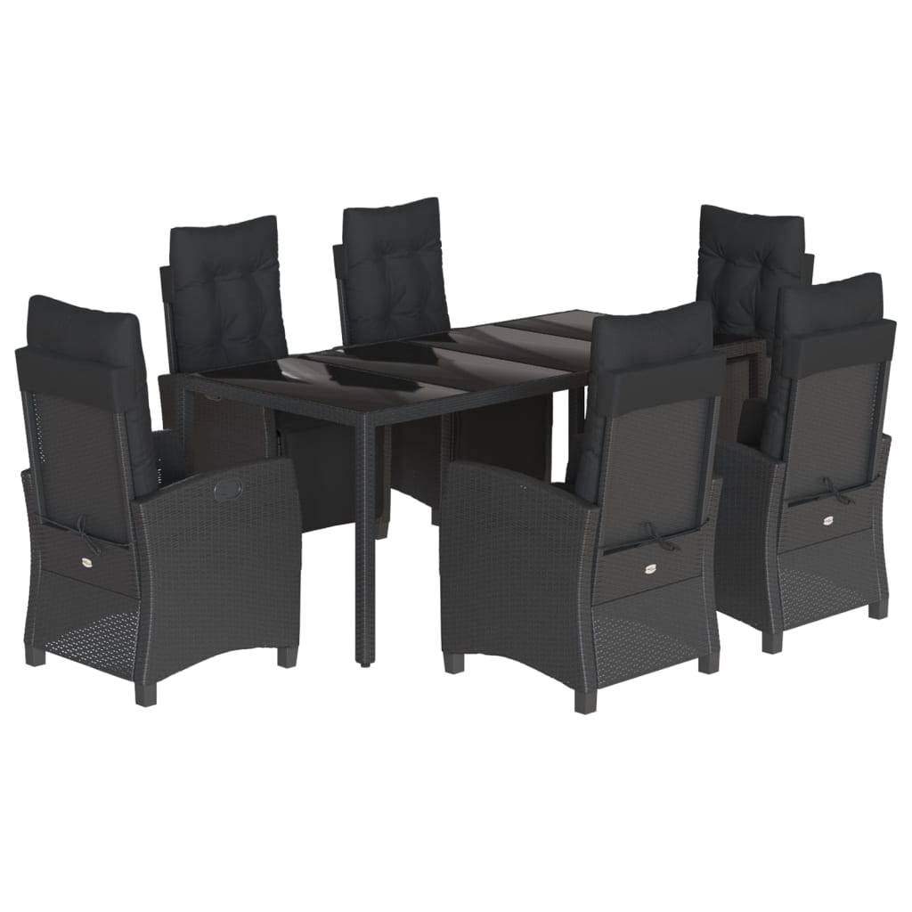 7 Piece Garden Dining Set with Cushions Black Poly Rattan