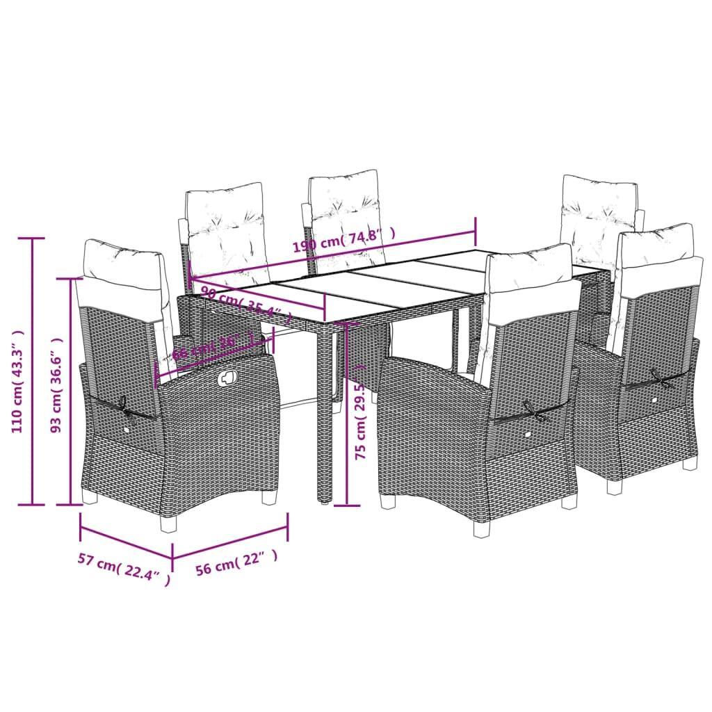 7 Piece Garden Dining Set with Cushions Black Poly Rattan