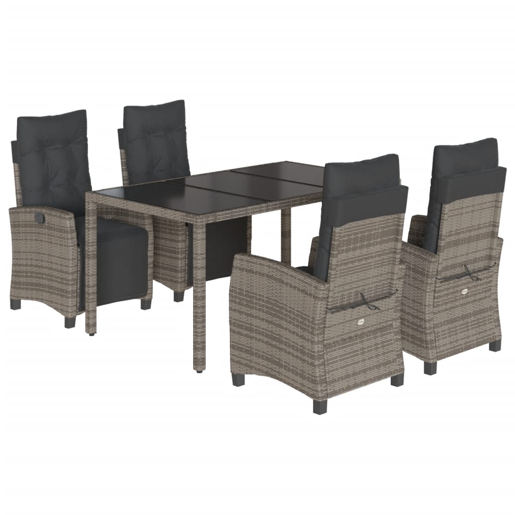 5 Piece Garden Dining Set with Cushions Grey Poly Rattan