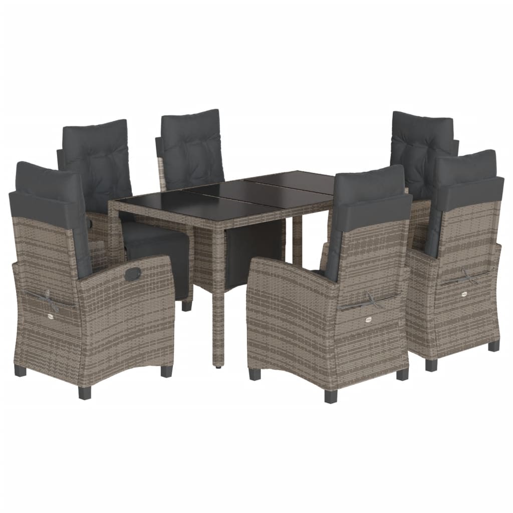 7 Piece Garden Dining Set with Cushions Grey Poly Rattan