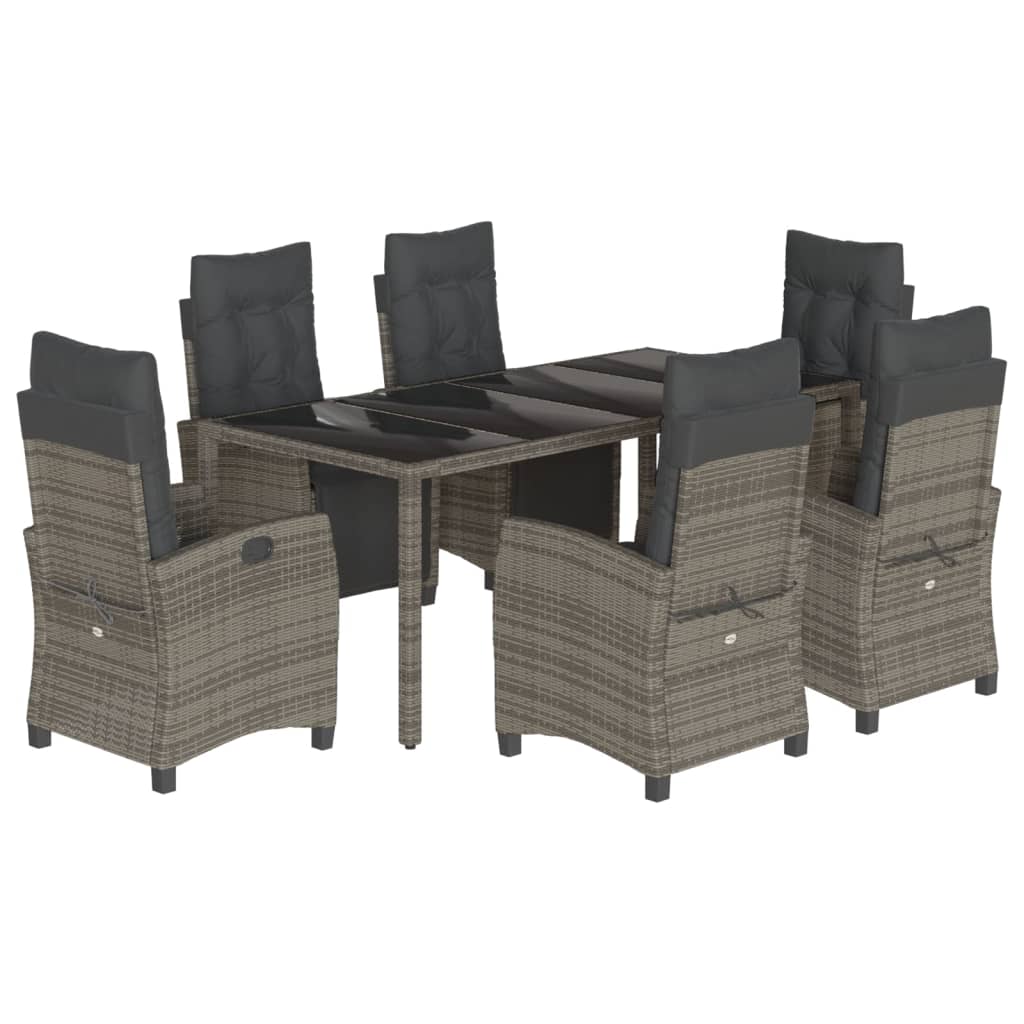 7 Piece Garden Dining Set with Cushions Grey Poly Rattan