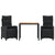 3 Piece Garden Dining Set with Cushions Black Poly Rattan