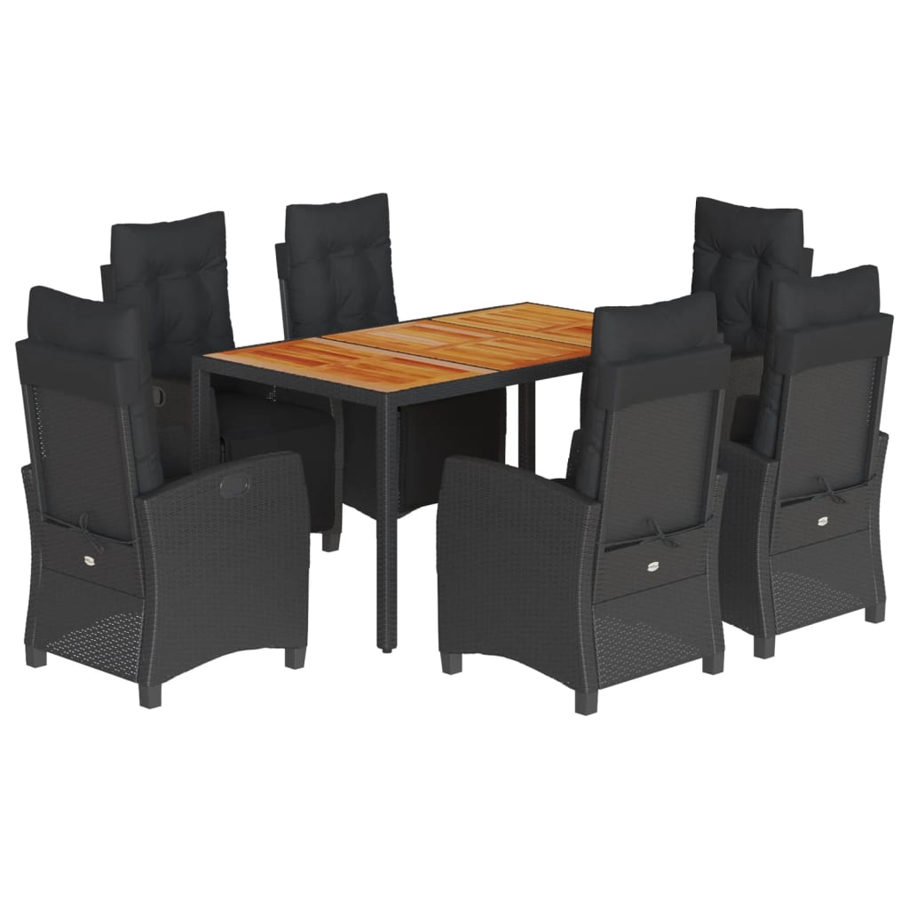 7 Piece Garden Dining Set with Cushions Black Poly Rattan